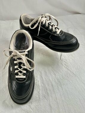 Dexter Turbo 2 Black Beige Lace- up Slide-Rite Bowling Shoes Men 10 D